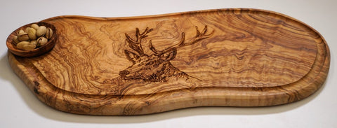 Olive wood Charcuterie board With a Beautiful deer engraving