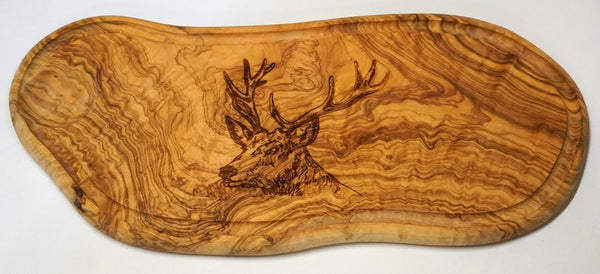Olive wood Charcuterie board With a Beautiful deer engraving